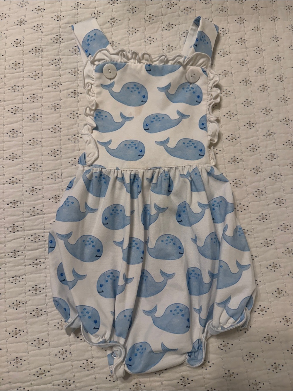 White and Light Blue Whale-Print Kids One-Piece Romper
